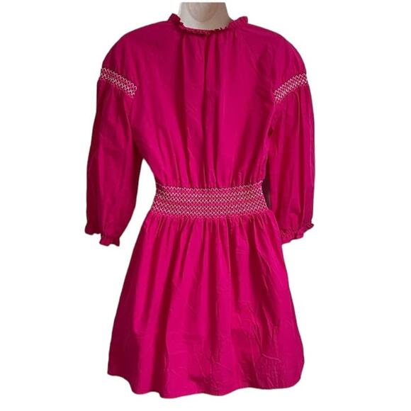 NWT Zara Smocked Dress Women's Size S Hot Pink Stitching Tassels Mini Summer - Picture 3 of 15